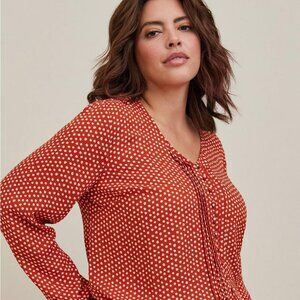 Torrid Pintuck Rust Polka Dot Button-Front Georgette Blouse Size 6x (30/32)